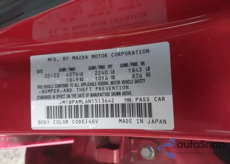 2022 Mazda Mazda3 Premium from USA, damaged, VIN JM1BPAML6N1513642